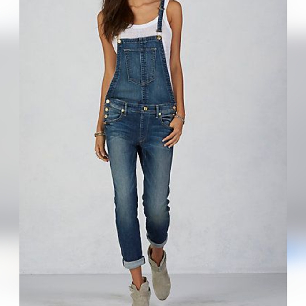 True Religion Katie Cropped Overalls Jeans M Bibs